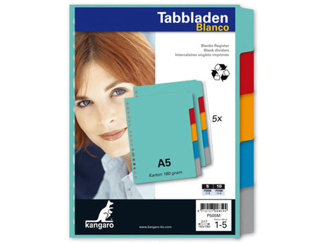Kangaro tab A5 cartoncino bianco 180 grammi cartone assortito 17 fori 5 pezzi