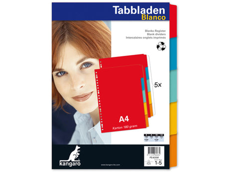 Kangaro tab A4 cartoncino bianco 180 grammi assortiti 23 fori 5 pezzi