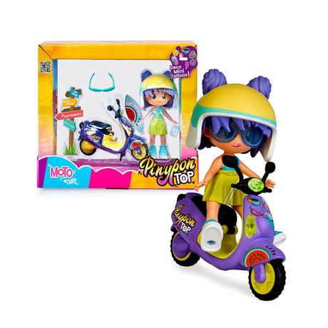 Pinypon top moto ragazza 11 cm con mini tatuaggi decorativi