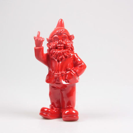 Stoobz design stoobz statua in polystone gnomo f*ck you rosso 16x12x32 cm