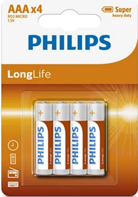 Batterie Philips longlife aaa r03 scatola da 12 blister da 4 pezzi