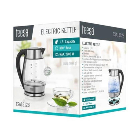 Bollitore Teesa in vetro acciaio inossidabile 1,7 l nero