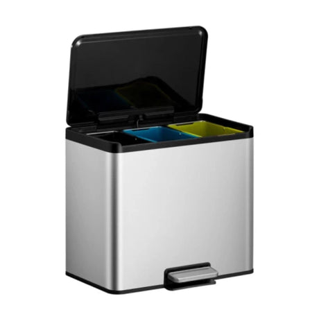 Eko - pattumiera a pedale Essential 2 riciclatrici 9+9+9 litri - acciaio inox polipropilene - acciaio inox opaco - pattumiera per rifiuti