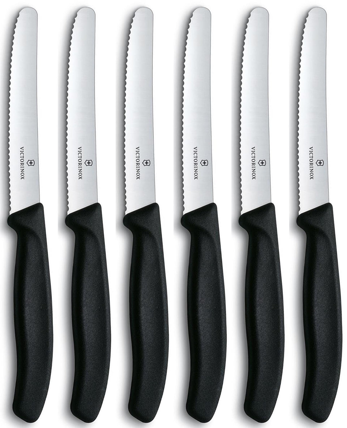 Coltelli da pomodoro da tavola Victorinox lama seghettata nera scatola da 6 pezzi