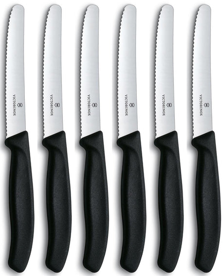 Coltelli da pomodoro da tavola Victorinox lama seghettata nera scatola da 6 pezzi