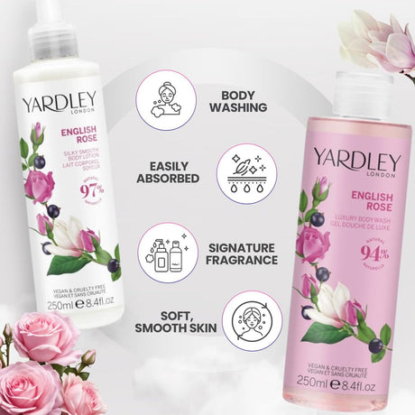 Yardley London Collezione di lozioni per il corpo con bagnoschiuma alla rosa inglese di Yarley London